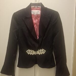 Trina Turk Black Blazer with Pink Lining and Rhinestone Waist